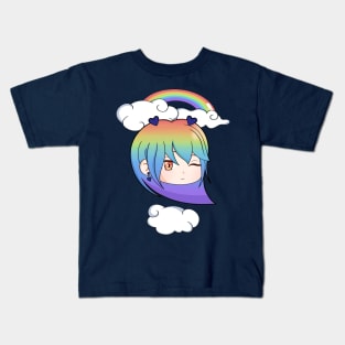 Kawaii Chibi Face Rainbow On Clouds Kids T-Shirt